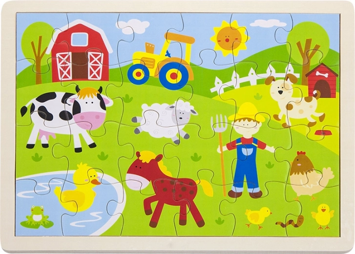 Drevené puzzle farma 24 dielikov BABU