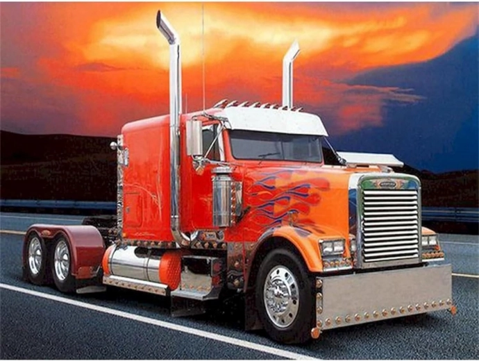 Diamantové maľovanie Červený kamión s plameňmi 30x40cm