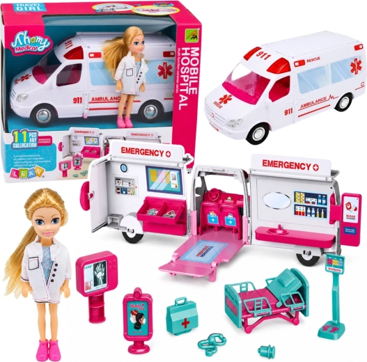 Rozkladacia sanitka pre bábiky s mini doktorkou a príslušenstvom (11 dielov)