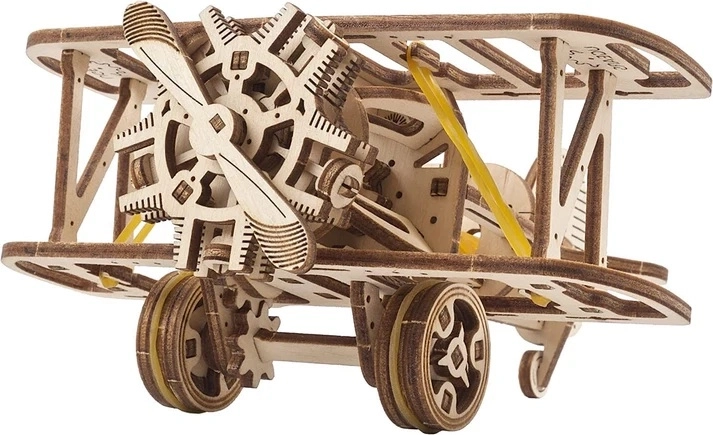 Ugears mini dvojplošník – 3D drevená mechanická stavebnica
