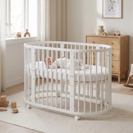 Rastúca oválna postieľka 3v1 s matracom New Baby biela