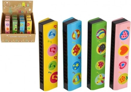 Drevená fúkacia harmonika pre deti 13 cm – viac farieb