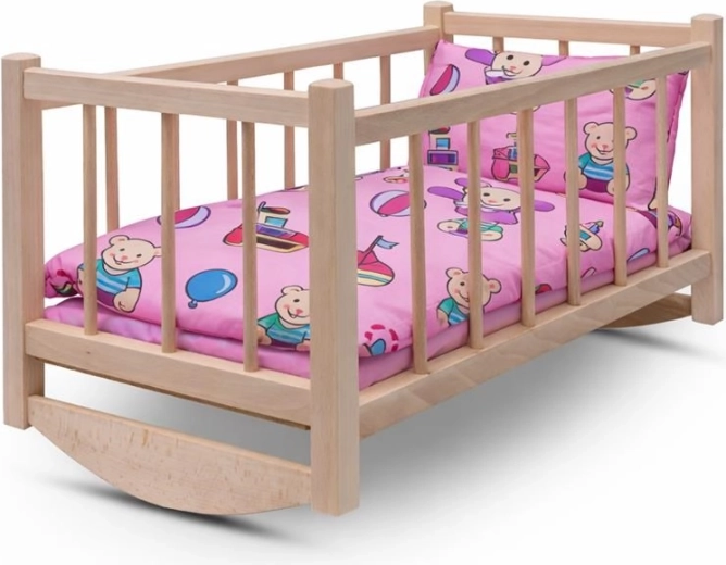 Drevená kolíska pre bábiky s posteľnou bielizňou BABY MIX Bears