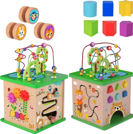 TOOKY TOY drevená vzdelávacia kocka 5v1 so zvieratkami
