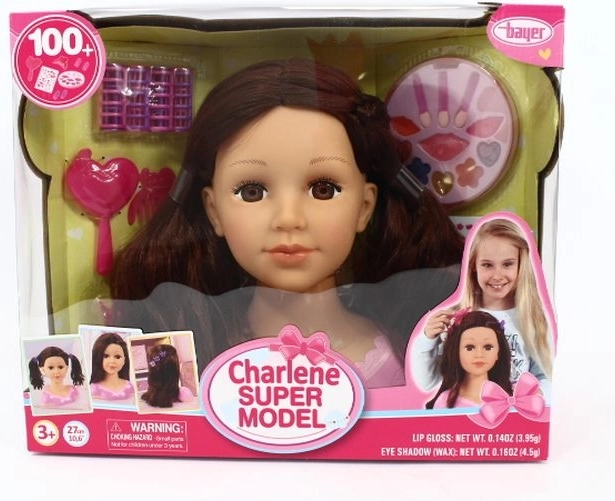 Bayer Charlene Super Model stylingová hlava brunetka s doplnkami