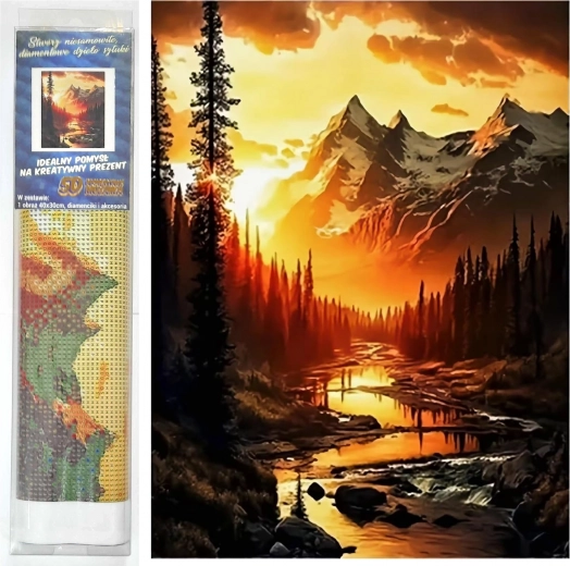 Diamantové maľovanie - Horská rieka pri západe slnka 30x40 cm