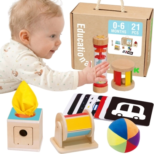 Montessori vzdelávací senzorický box XXL 6 v 1 TOOKY TOY pre deti od narodenia do 6 mesiacov - 6 ks