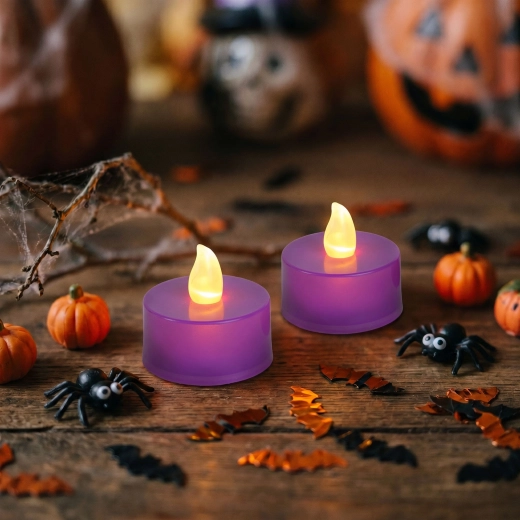 Halloweenové LED čajové sviečky fialové, 2 ks