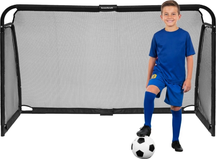 Oceľová futbalová bránka Bauerkraft s tréningovou sieťou 180 × 120 × 60 cm, čierna
