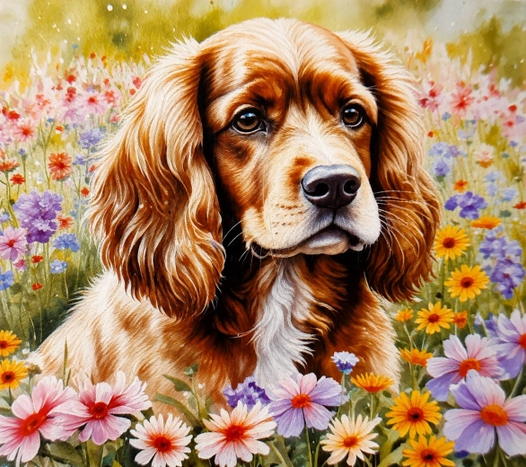 Norimpex diamantové maľovanie kokeršpaniel v kvetoch 30 × 40 cm