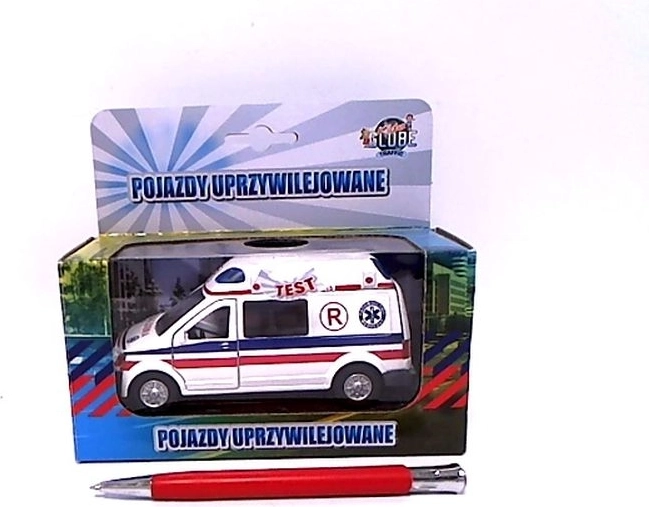 Biela kovová sanitka so svetlami a zvukom 14 cm