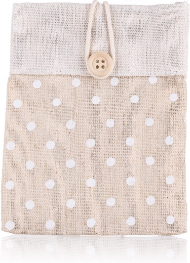 Dekoratívne bavlnené vrecúško s bodkami 10,5 × 14 cm, svetlohnedé