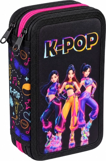 Trojposchodový kompletne vybavený školský peračník K-Pop Demon Hunters Huntrix, čierny