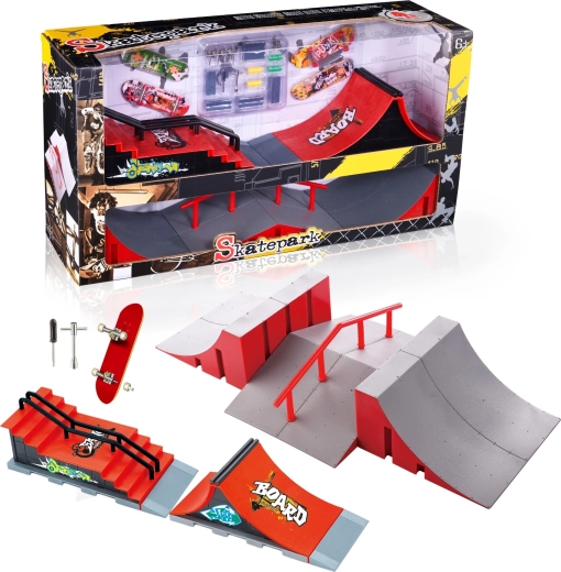 Sada fingerboard skateparku XL so schodiskom, zábradlím a 2 fingerboardmi