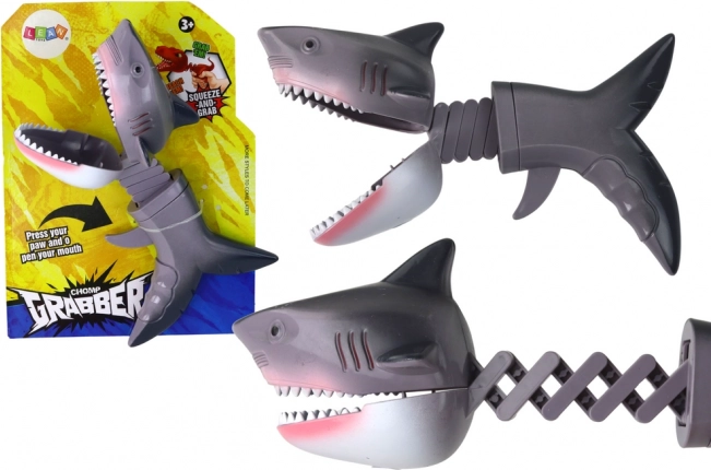 Hryzacia hračka žralok na pružine – sivá