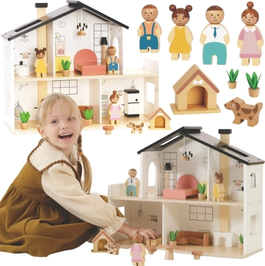 Tooky Toy drevený domček pre bábiky s príslušenstvom a rodinkou (20 ks)