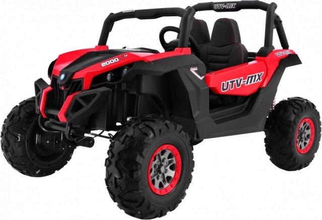 Detské elektrické buggy 4x4 so sedadlom z eko kože, LED svetlami a MP3 – červené