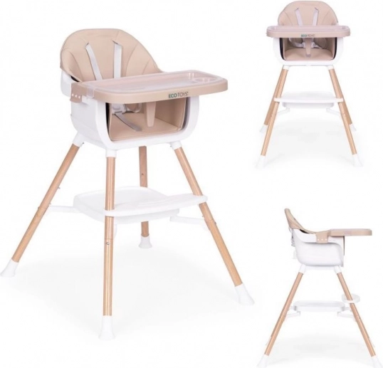 Detská jedálenská stolička 2 v 1, béžová, ECOTOYS