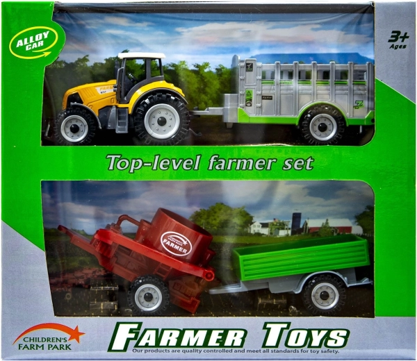 Oranžový traktor s vymeniteľnými prívesmi