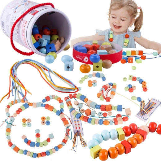 Klasický Svet Drevené Korálky na Navliekanie - 96 ks