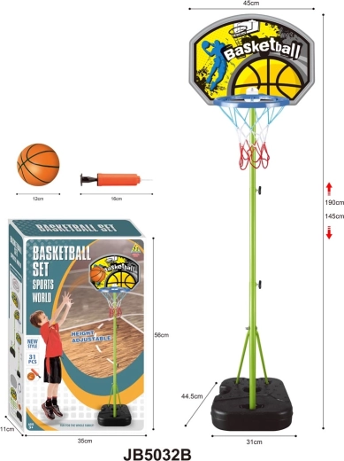 Detský basketbalový kôš so stojanom a nastaviteľnou výškou s príslušenstvom