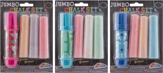 Chodníkové kriedy jumbo s držiakom, 3 ks
