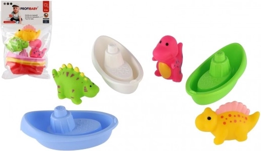 Sada do kúpeľa: lodičky a striekajúci dinosaury (3+3 ks)