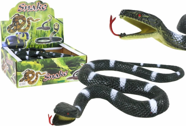 Umelý gumový had čierny s bielymi pruhmi