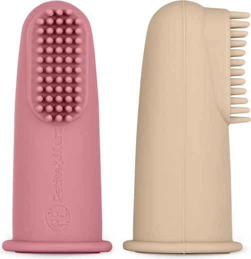 Petite&Mars sada silikónových zubných kefiek na prst Rose & Sand 2 ks