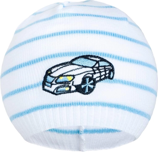Jarná čiapka New Baby s autíčkom bielo-modrá 104 (3–4 roky)