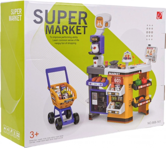 mega supermarket s vozíkom a príslušenstvom pre deti