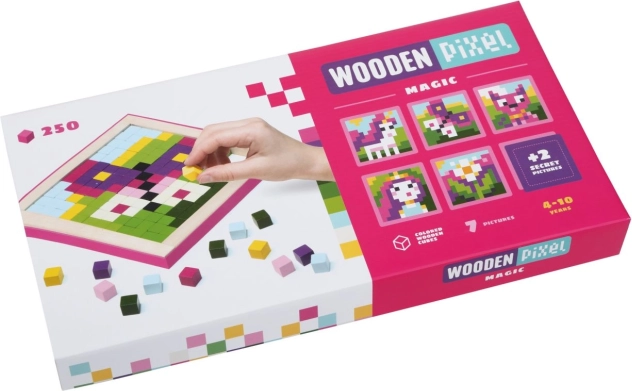 Cubika Pixel II kúzla – drevená mozaika 250 kostičiek a 7 predlôh
