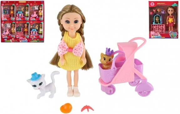 Bábika so zvieratkom a doplnkami, 14 cm