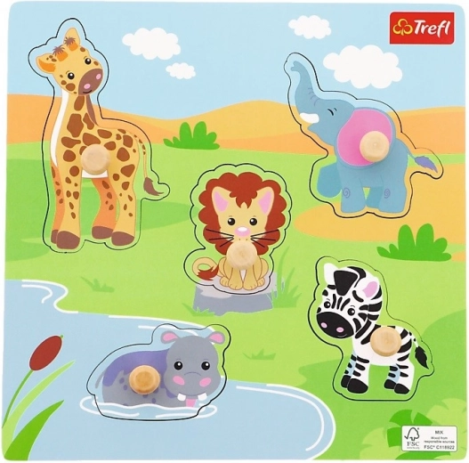 Drevené mini puzzle Safari – 5 dielikov
