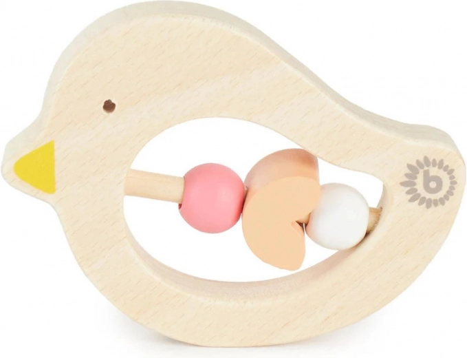 Bieco drevené hryzátko s ružovými korálikmi – vtáčik