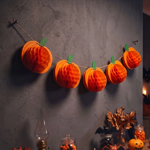 Halloweenska papierová girlanda s tekvicovými lampášmi 2 m