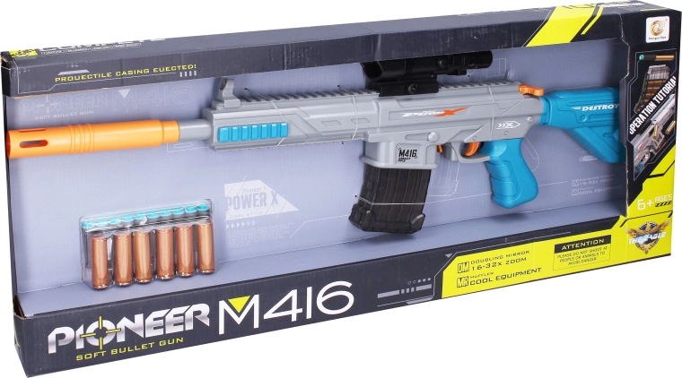 Puška Pioneer M416 s penovými nábojmi a nábojnicami