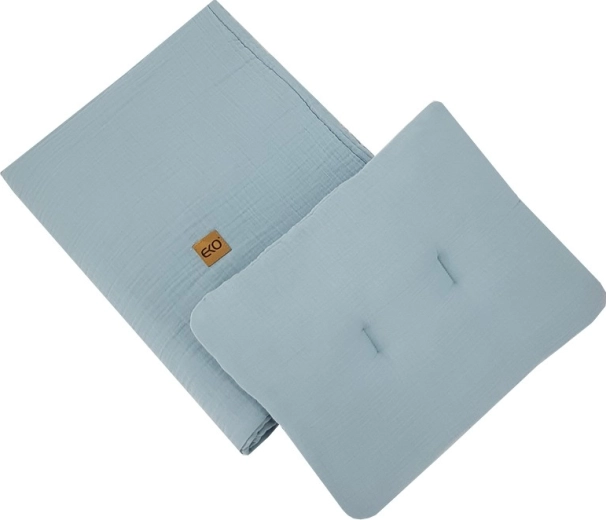 Eko mušelínová súprava do postieľky blue (vankúš 30 × 40 cm, prikrývka 75 × 100 cm)