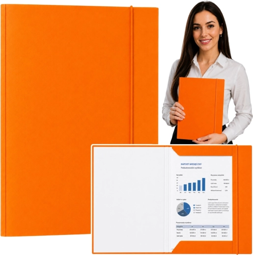 Lakovaný kartónový obal s gumou A4, oranžový (300 g/m²) - 1 kus