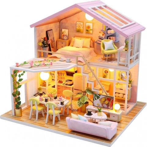 Miniatúrny domček Dom pokojných chvíľ s LED osvetlením