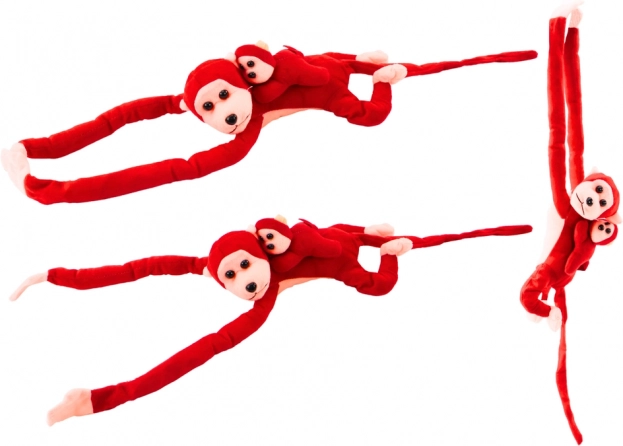 Plyšová červená opička s mláďatkom