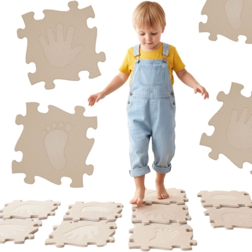 Woopie senzorická ortopedická puzzle podložka ruky a nohy 16 dielov béžová