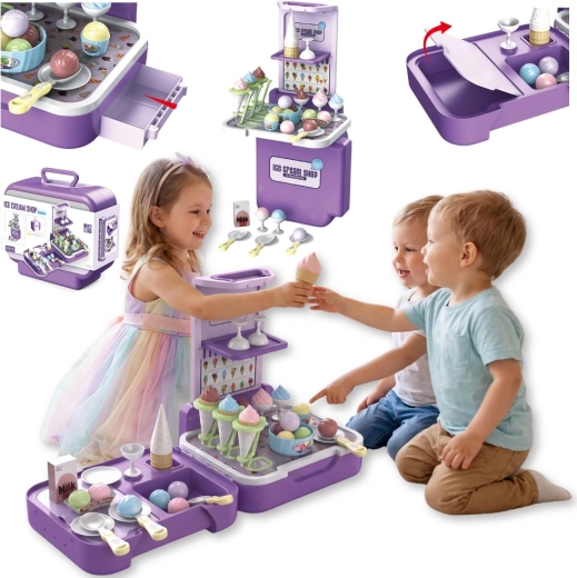 TinyMini detská zmrzlináreň v kufríku 3 v 1, 62 dielov