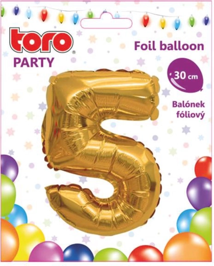 Fóliový balónik číslica 5, 30 cm, zlatý TORO