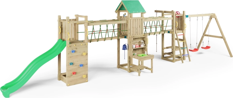 Dlhá šmykľavka a lanový most pre akčnú zábavu