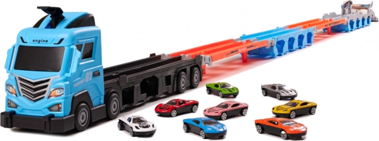 Nákladné auto s odťahovkou a závodnou dráhou 210 cm, sada 8 ks