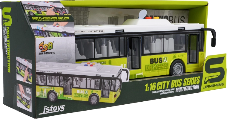 Zelený interaktívny mestský autobus so svetlami a zvukmi