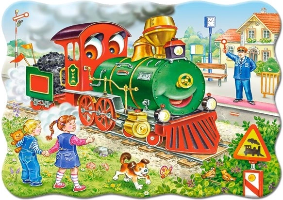 Puzzle 30 dielikov zelená lokomotíva