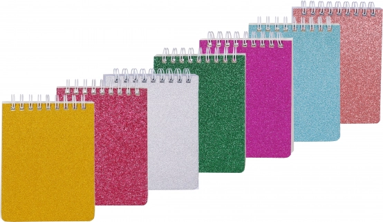 Krúžkový glitrový notes 8,8 × 12,5 cm, 70 listov