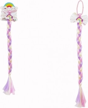 Gumička do vlasov s mašľou a farebným vrkočom s flitrami